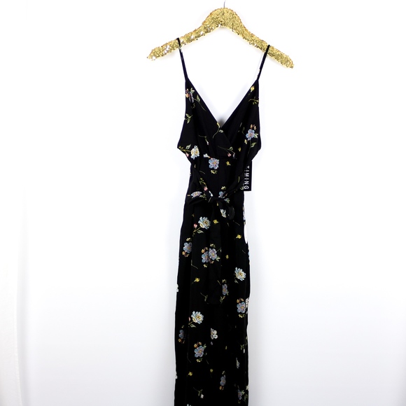 Black Floral Front Tie Wide Leg Casual Jumpsuit - Picture 6 of 8